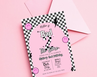 Pink Bad Two The Bone 2nd Birthday Invitation, Girls 2nd Birthday, Two Bad Invite, Girly Bad 2 The Bone Party Decor