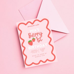 Berry First Birthday Invitation Template, Strawberry 1st Birthday Invite, Girls 1st Birthday Invite Printable Invite Editable Girls Birthday