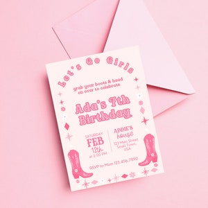 Lets Go Girls Birthday Invitation, Disco Cowgirl Birthday Invite, Birthday Invitation For A Girl, Cowgirl Party, Rodeo Birthday, 2nd Rodeo