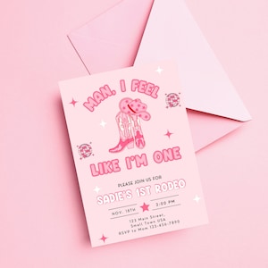 Disco Cowgirl First Birthday Invitation: Pink Rodeo (Canva Template)