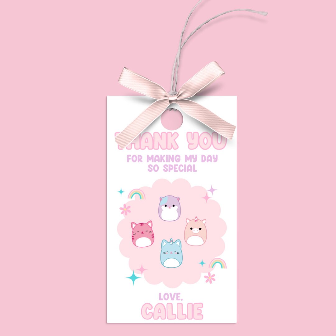 Squishmallow Thank You Tag: Girls Birthday Party Favor (canva Edit) - Etsy