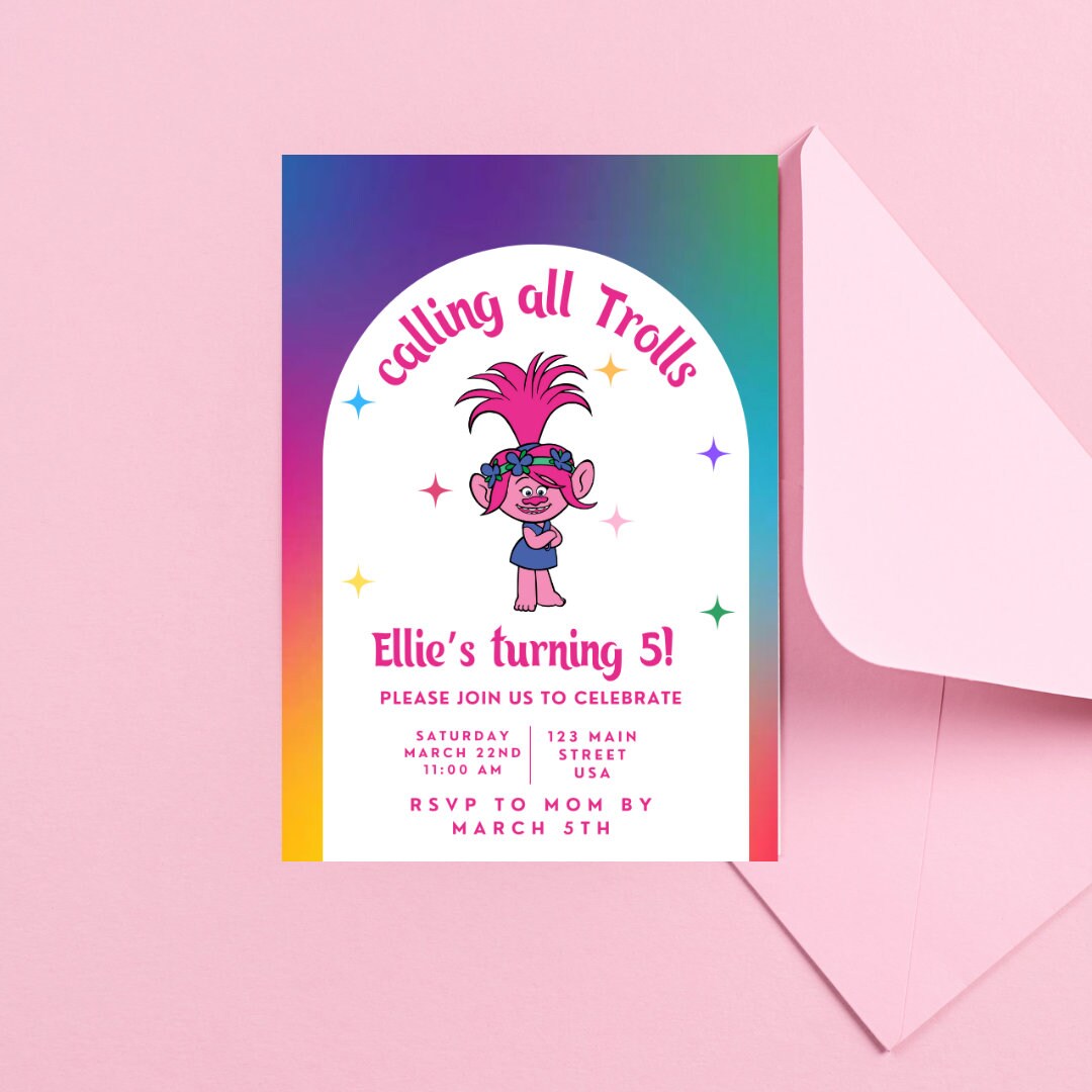 Trolls Birthday Invitation, Printable Kids Birthday Party Invite ...