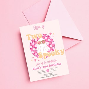Halloween Birthday Invitation, Two Spooky Invite, Girls Halloween Party, 2nd Birthday, Groovy Ghost, Pink Halloween, Spooktacular Party