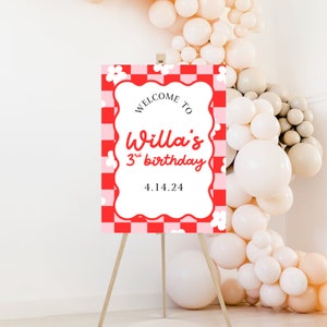 Valentine&#39;s Birthday Welcome Sign, Valentines Day Party Decor, Lets Party Hearty, Sweetheart Birthday, Pink and Red, Editable Valentine