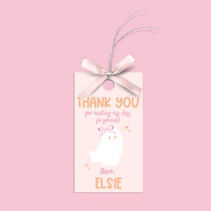 Pink Halloween Ghost Thank You Tag: 2nd Birthday Party (Canva Template)