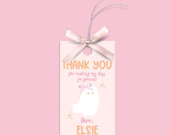 Pink Halloween Ghost Thank You Tag: 2nd Birthday Party (Canva Template)