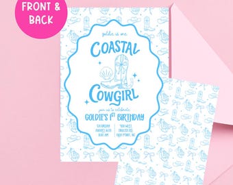 Coastal Cowgirl Birthday Invitation: Beachy Rodeo Party (Canva Template, Digital Download)