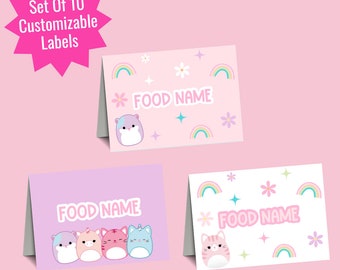 Squishmallow Birthday Food Labels: Editable Party Decor (Canva Template)