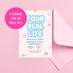 Blue Dog Birthday Invitation: Girls Party, Canva Template (Digital)
