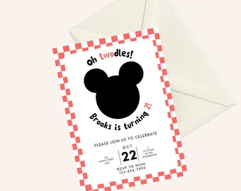 Twodles Birthday Invitation, Boys Mickey Mouse Birthday Invite, Kids Party Decor, Editable Oh Twodles Invite, Mickey Mouse Birthday