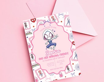 Girly Spiderman Birthday Invitation, Pink Spiderman Party Invite, Spiderman Party Decor for A Girl, Woody's Roundup, Ghost Spider, Superhero