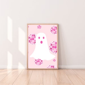 Disco Ghost Wall Art, Cute Ghost Art Print, Kids Halloween Decor, Halloween Wall Art, halloween printable, girls halloween, floral ghost