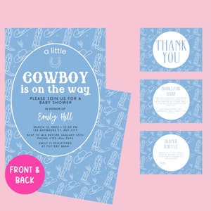 Cowboy Baby Shower Invitation, Boys Baby Shower Invite, Blue Baby Shower, Editable Template, Little Cowboy, Western Baby Shower, Country