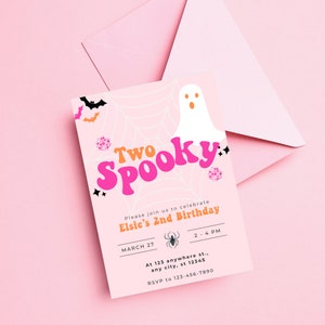 Halloween Birthday Invitation, Girls Halloween Party Invite, Kids Halloween Party, Two Spooky, 2nd Birthday, Kids Costume Party, Editable