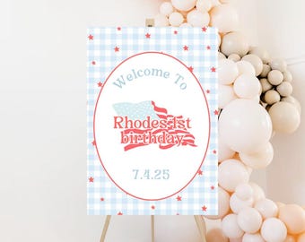 Patriotic 1st Birthday Welcome Sign: Red, White & Blue (Digital Download)
