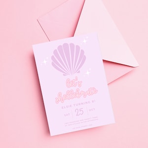 Mermaid Birthday Invitation Template: Let&#39;s Shellebrate, Purple Invite (INSTANT DOWNLOAD)