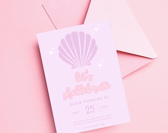 Mermaid Birthday Invitation Template: Let's Shellebrate, Purple Invite (INSTANT DOWNLOAD)