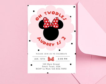 Minnie Mouse Oh Twodles Invitation: Editable Birthday Party Template (Digital)