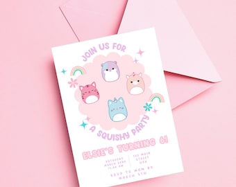 Squishmallow Birthday Invitation: Girls Squishy Party, Editable Canva Template (Digital Download)