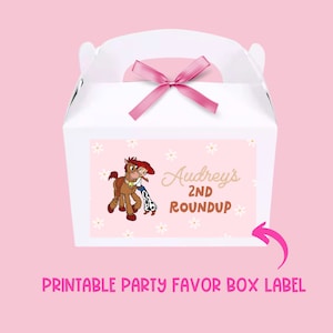 Etykieta na pudełko upominkowe Toy Story Party Favor, dekoracja urodzinowa dla dziewczynek, dziewczęca zabawka na przyjęcie urodzinowe, etykieta do druku Gabel Box, dekoracja urodzinowa Toy Story