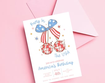 Patriotic Party Invitation: Red White Blue Cherries (Digital Invite)