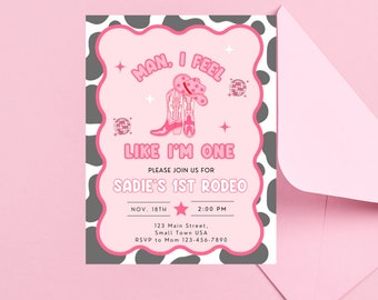 Disco Cowgirl Geburtstagseinladung: Erstes Rodeo (Canva Template)