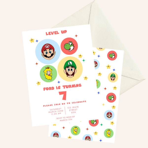 Mario Birthday Invitation, Boys Birthday Invitation, Mario Party Invite, Kids Party Decor, Super Mario, Mario World, Mario & Luigi Party,