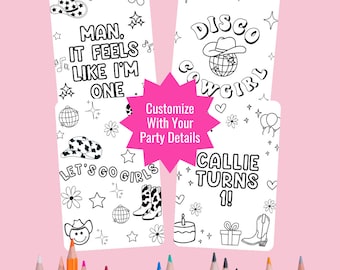 Disco Cowgirl Coloring Sheets, First Birthday Party Favor, Man It Feels Like I'm One, Girls Rodeo Birthday Decor, Rodeo Party, Lets Go Girls