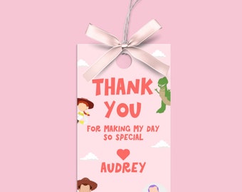 Pink Toy Story Thank You Tag: Girly Birthday Party (Canva Template)