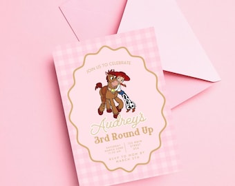 Girly Toy Story Birthday Invitation, Jesse & Bullseye, Pink Toy Story Birthday Invite, Toy Story Party Decor for A Girl, Woody's Roundup