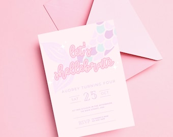 Mermaid Birthday Invitation Template, Modern Mermaid, Trendy Party Decor, Girl Birthday, INSTANT DOWNLOAD, Purple Mermaid, Custom Invite