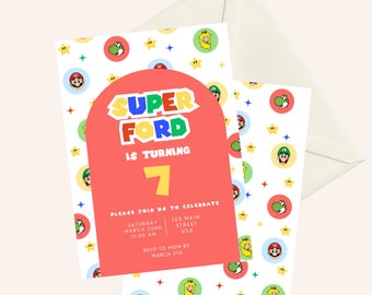 Mario Birthday Invitation, Boys Birthday Invitation, Mario Party Invite, Kids Party Decor, Super Mario, Mario World, Mario & Luigi Party,