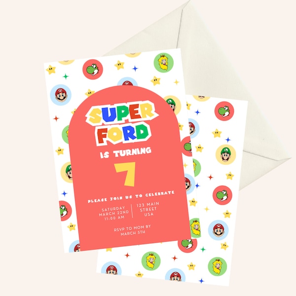 Mario Birthday Invitation, Boys Birthday Invitation, Mario Party Invite, Kids Party Decor, Super Mario, Mario World, Mario & Luigi Party,