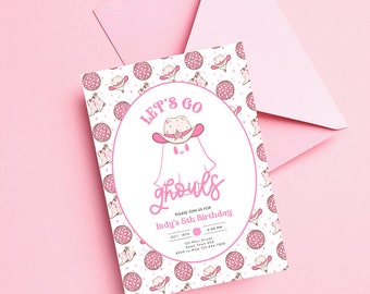 Disco Cowgirl Ghost Birthday Invitation: Pink Halloween Party (Digital Download)