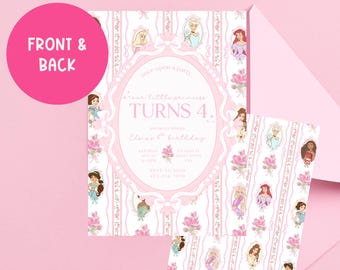 Princess Birthday Invitation, Pink Floral Princess Party, Modern Girly Invitation, Garden Party, Pink Bow Invite, LoveShackFancy Party