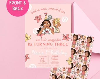 Moana Birthday Invitation, Tropical Party, Girls Princess Party, Hawaiian Theme, Pink Moana Invite, Ocean Princess, Editable Canva Invite