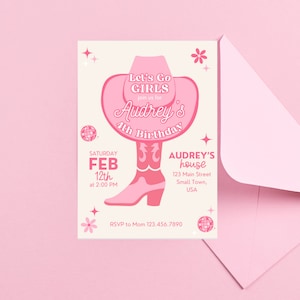 Lets Go Girls Birthday Invitation, Disco Cowgirl Invite, Birthday Invitation For A Girl, Cowgirl Party, Man I Feel Like A Women Rodeo Invite