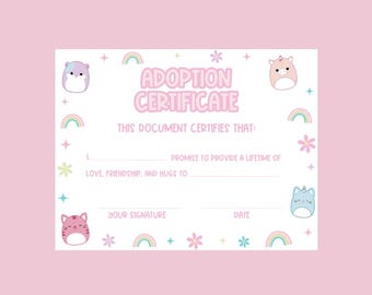 Squishmallow Adoption Certificate