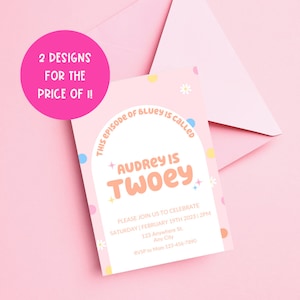 Invito di compleanno per cani blu: Twoey Party, modello Canva (digitale)