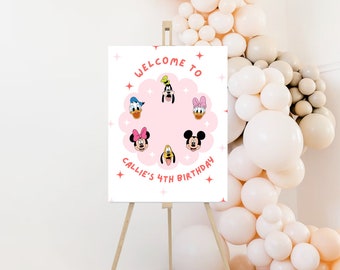 Pink Mickey Mouse Birthday Welcome Sign: Editable Party Decor (11x14" Digital Template)