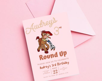 Girly Toy Story Birthday Invitation, Jesse & Bullseye, Pink Toy Story Birthday Invite, Toy Story Party Decor for A Girl, Woody's Roundup