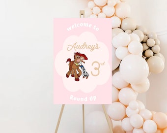 Pink Toy Story Welcome Sign: Girly Birthday Party Decor (Digital Download)