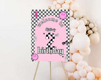 Pink Bad Two The Bone Welcome Sign: 2nd Birthday Party Decor (Digital Download)