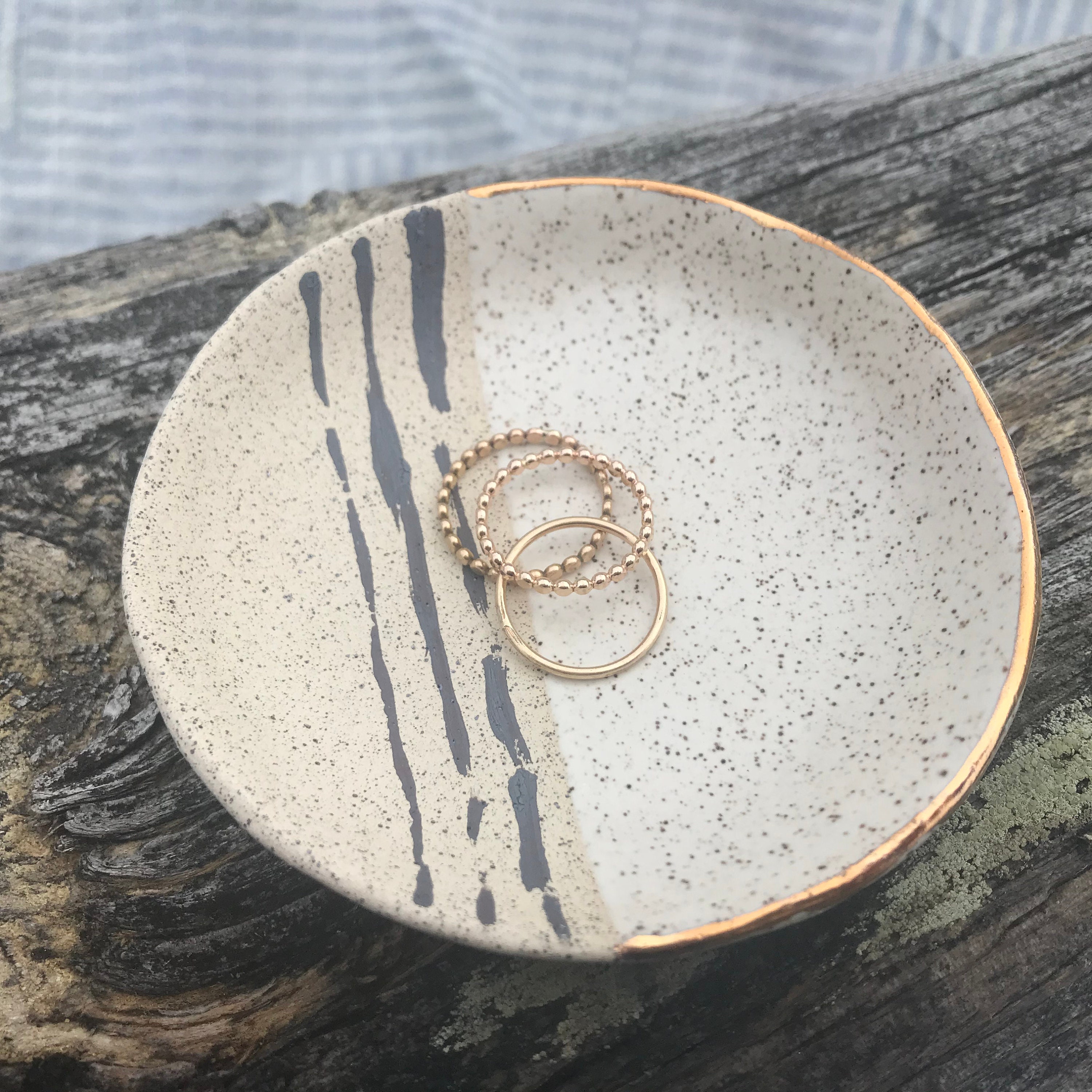 Ceramic Jewelry Dish Simple Jewelry Dish with Gold Rim Etsy