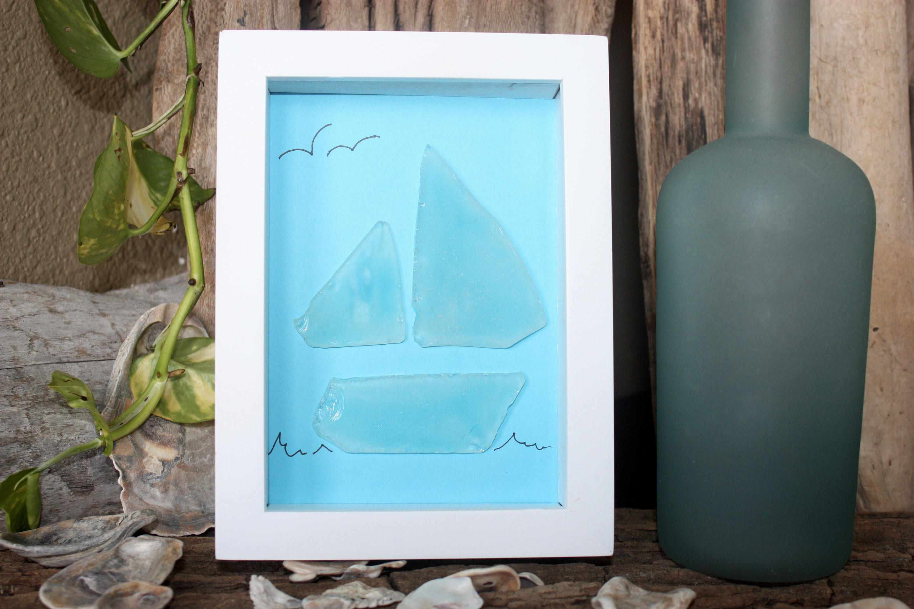Sea Glass Art - Sea Glass - Sailboat - Beach House - Beach - Beach ...