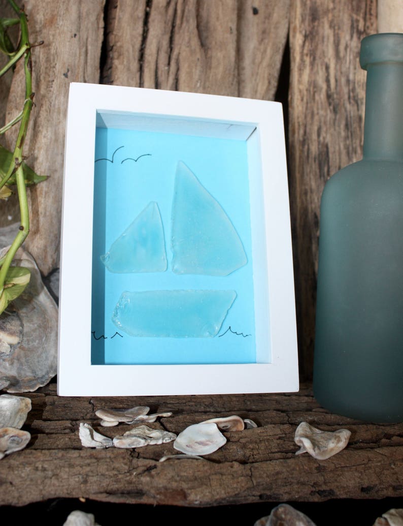 Sea Glass Art - Sea Glass - Sailboat - Beach House - Beach - Beach ...