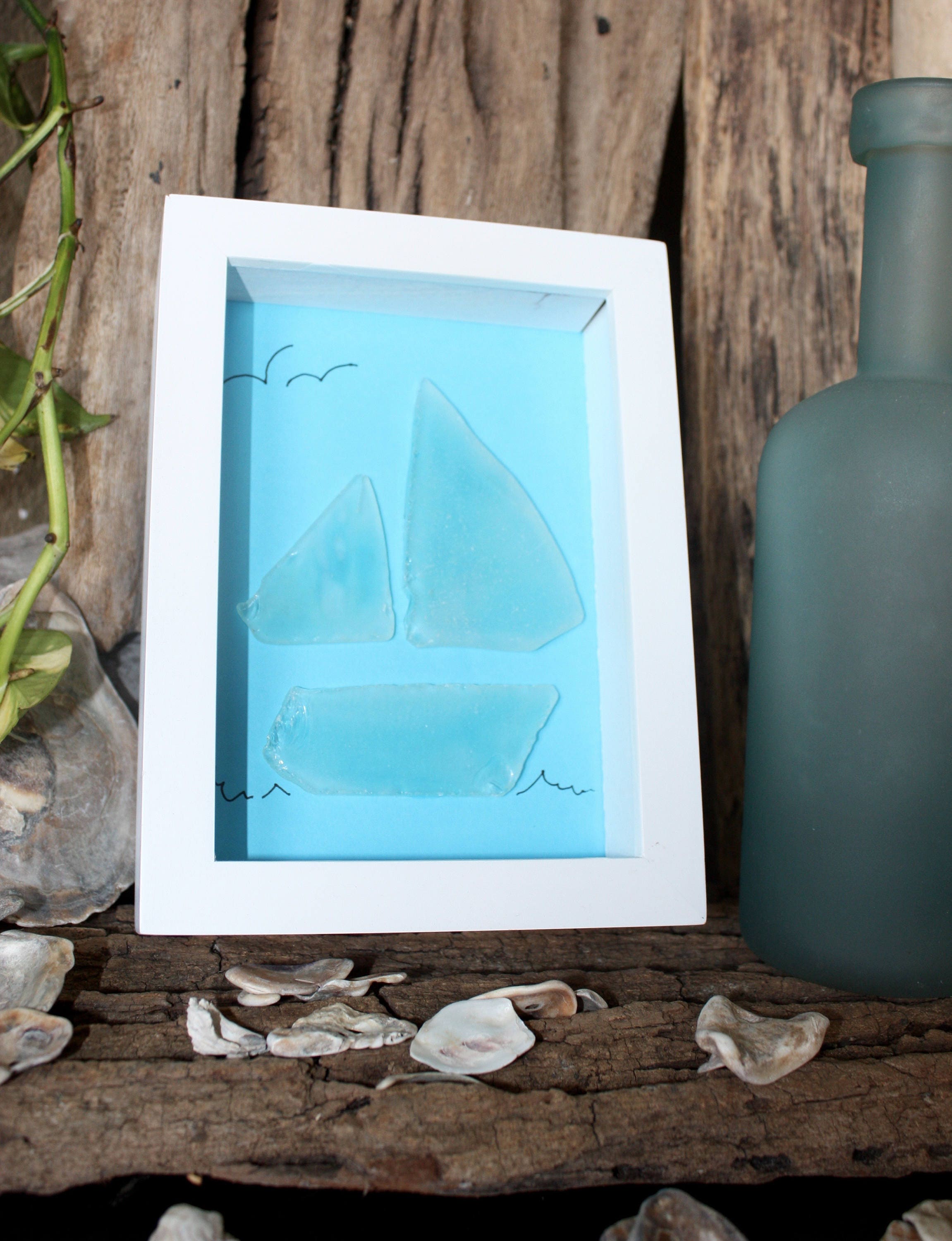 Sea Glass Art - Sea Glass - Sailboat - Beach House - Beach - Beach ...