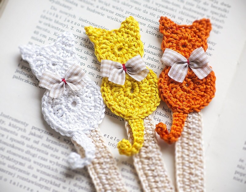 Zestaw 3 Ręcznie Zakładkacrochet Handmade Zakładkakotkot Etsy