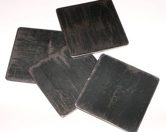 Steel Coasters; Distressed Industrial Metal Coaster Set; Optional Steel Holder Available