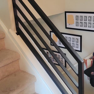 Horizontal Slat Steel Railing; Knee Wall Stairway Modern Luxury Metal Handrail; Custom Made Powder Coated Steel Stair Railings